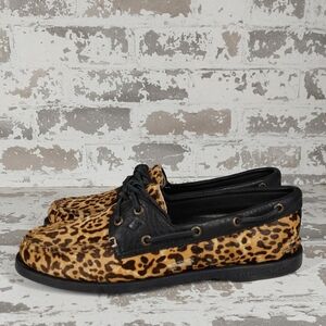 Sperry Top-Sider Women's Cheetah Print Boat Shoe Tan Multi Leather Loafers V243
